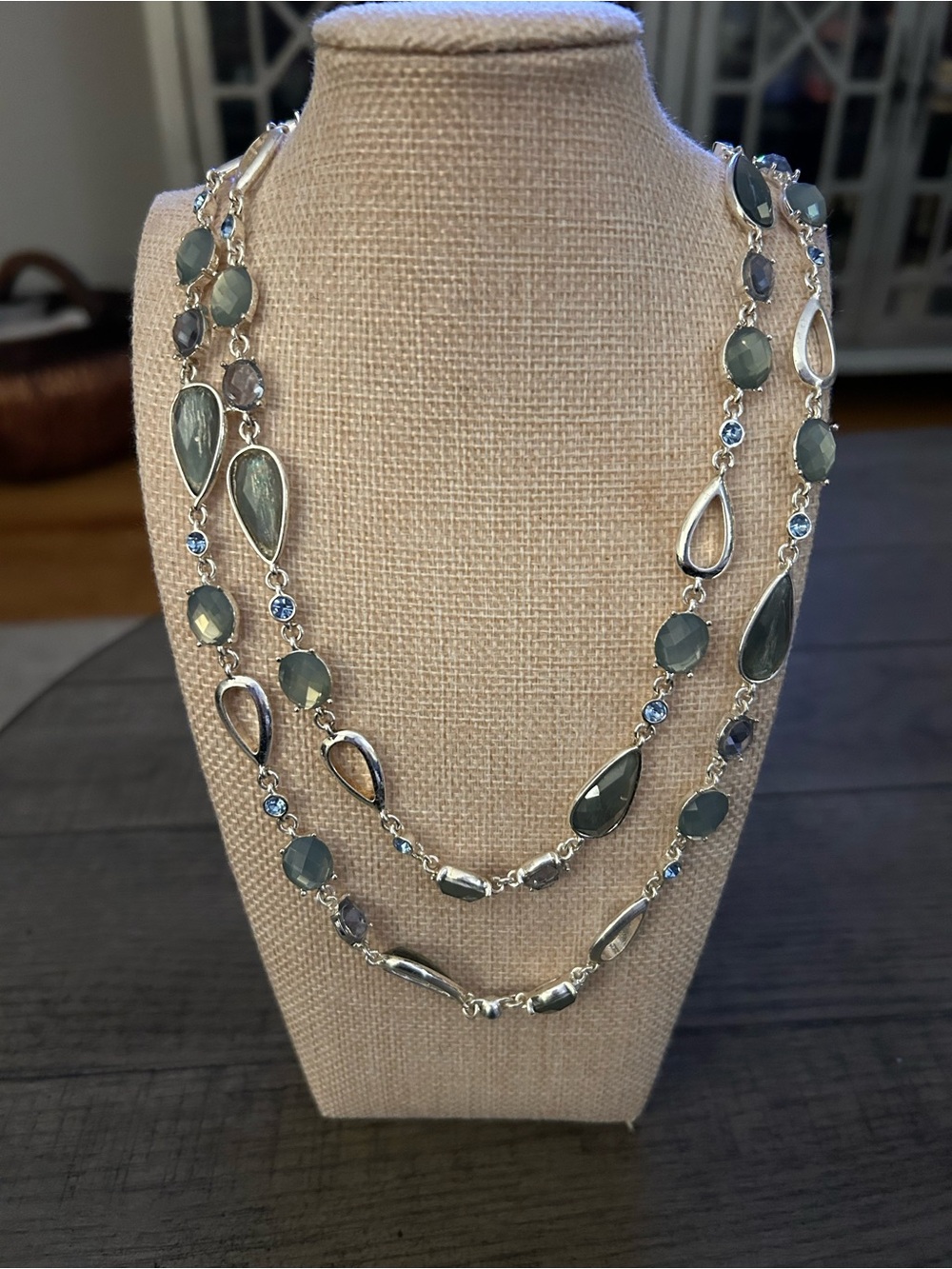 Elegant Long Green Beaded Teardrop Necklace By Anne Klein
